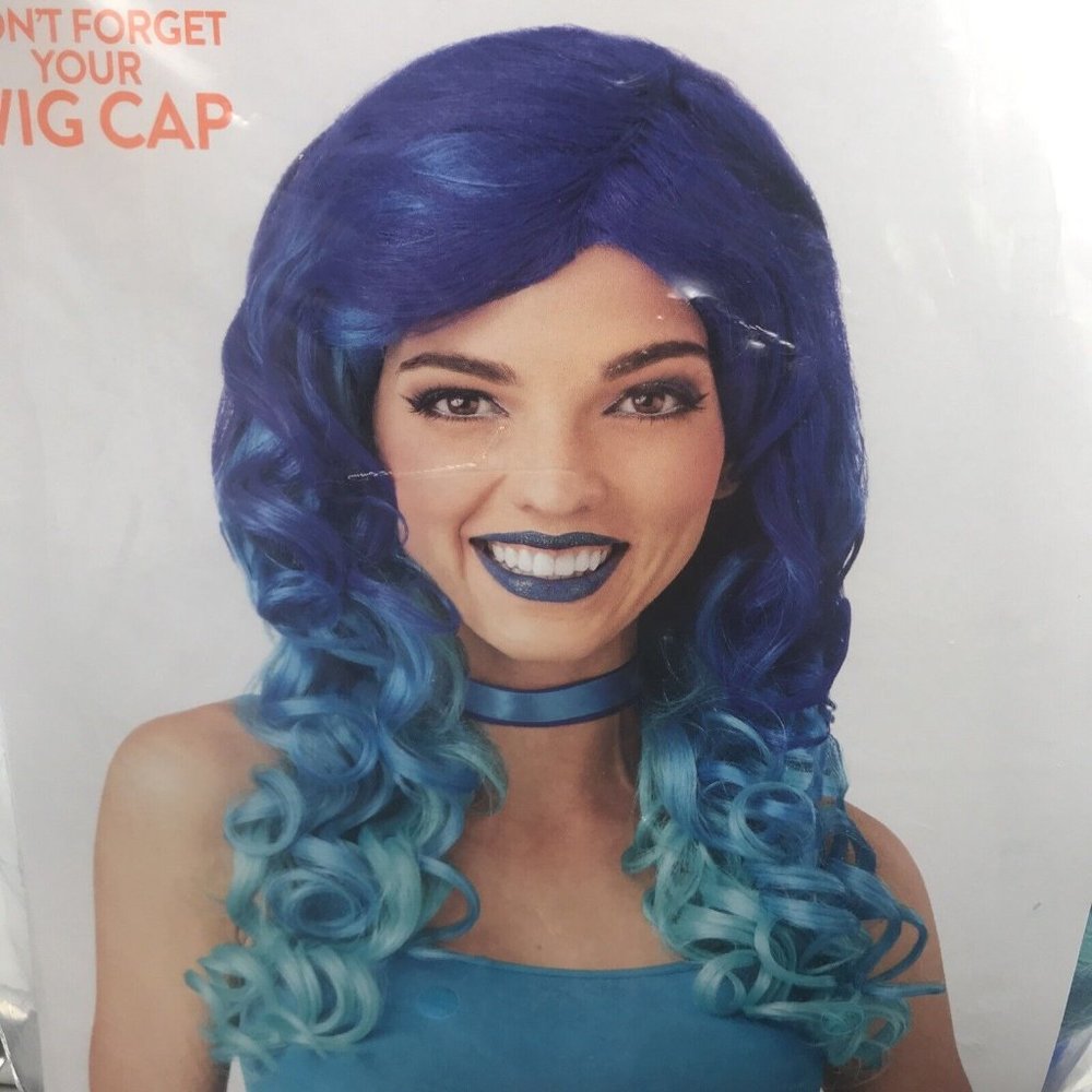 Halloween Long Wavy Wig Blue Adult One Size 24 Inch C